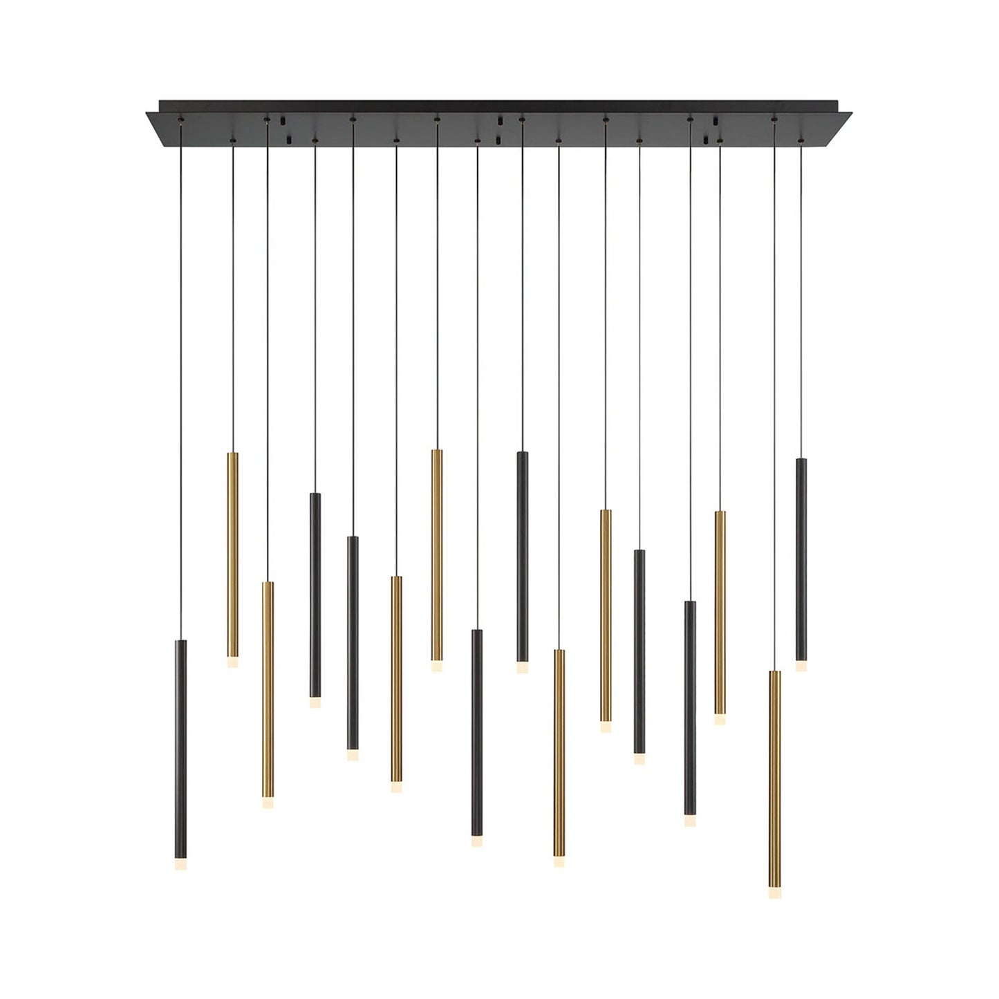 Amalfi Linear LED Chandelier in Matte Black And Plated Brushed Gold (16-Light).