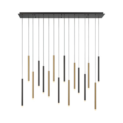 Amalfi Linear LED Chandelier in Matte Black And Plated Brushed Gold (16-Light).