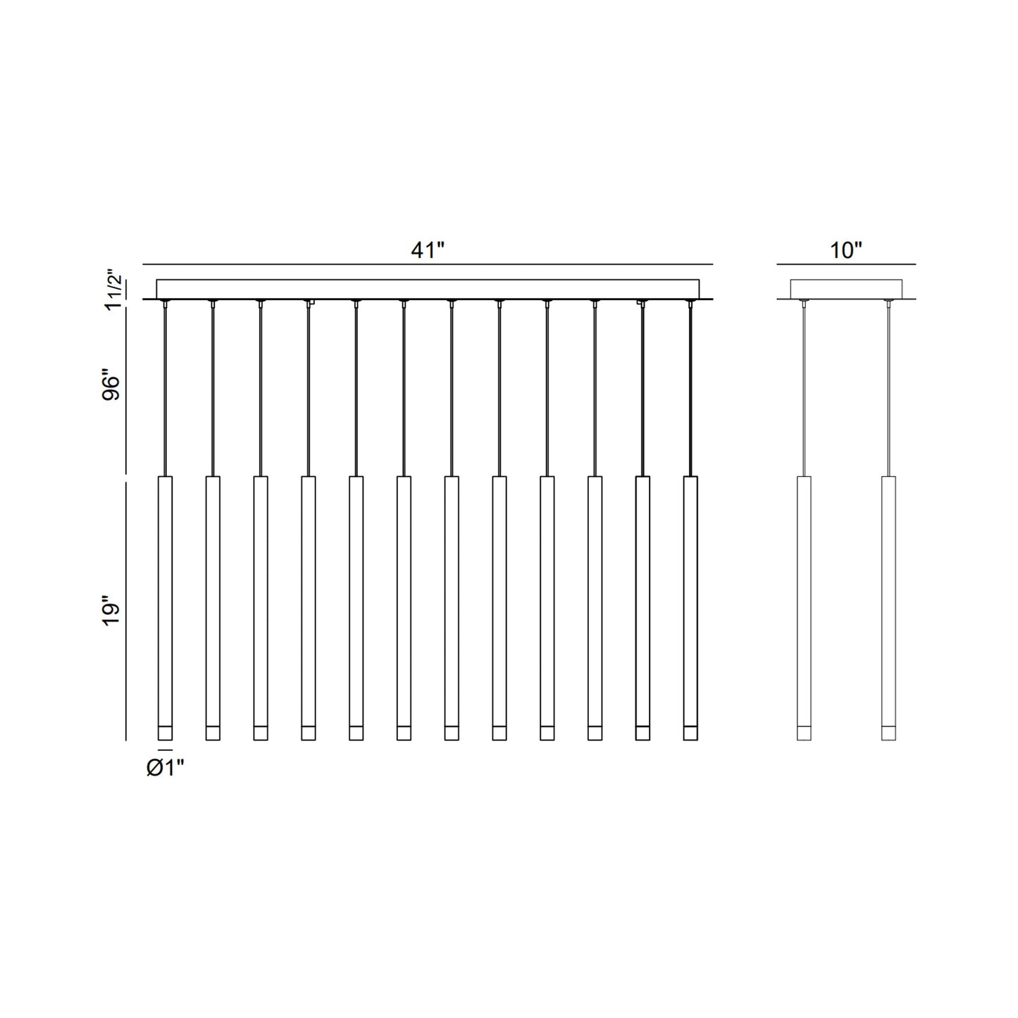 Amalfi Linear LED Chandelier - line drawing.