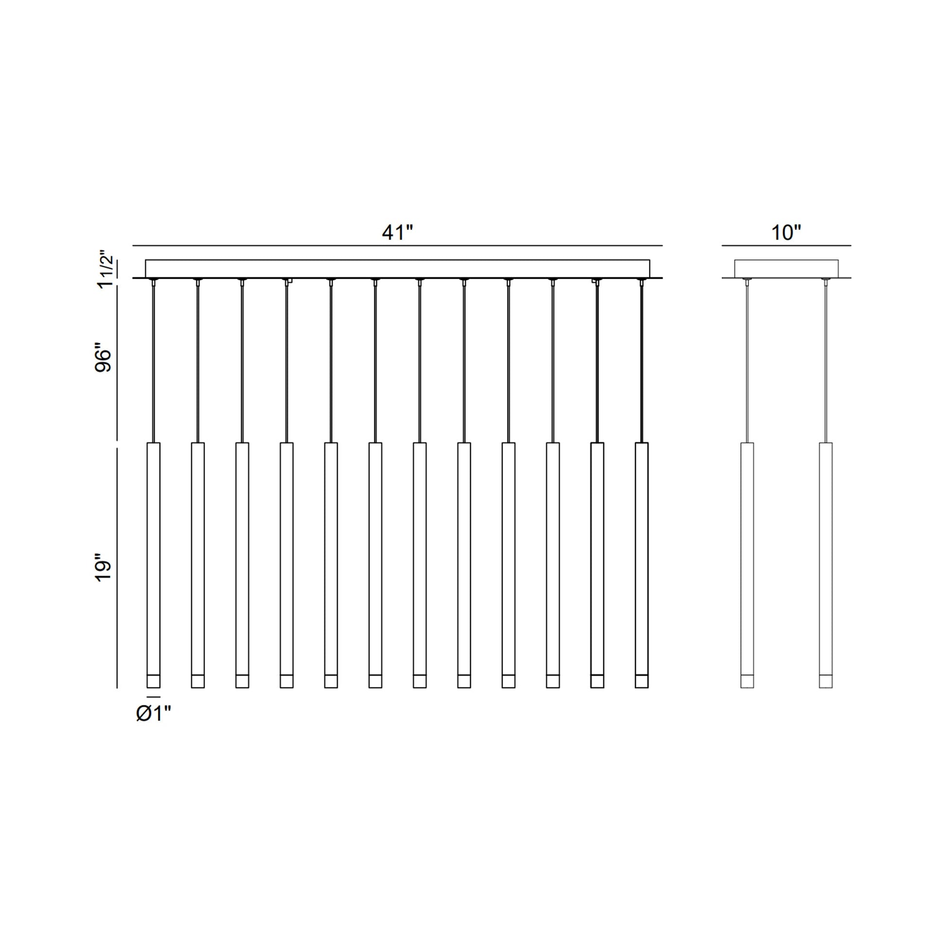 Amalfi Linear LED Chandelier - line drawing.