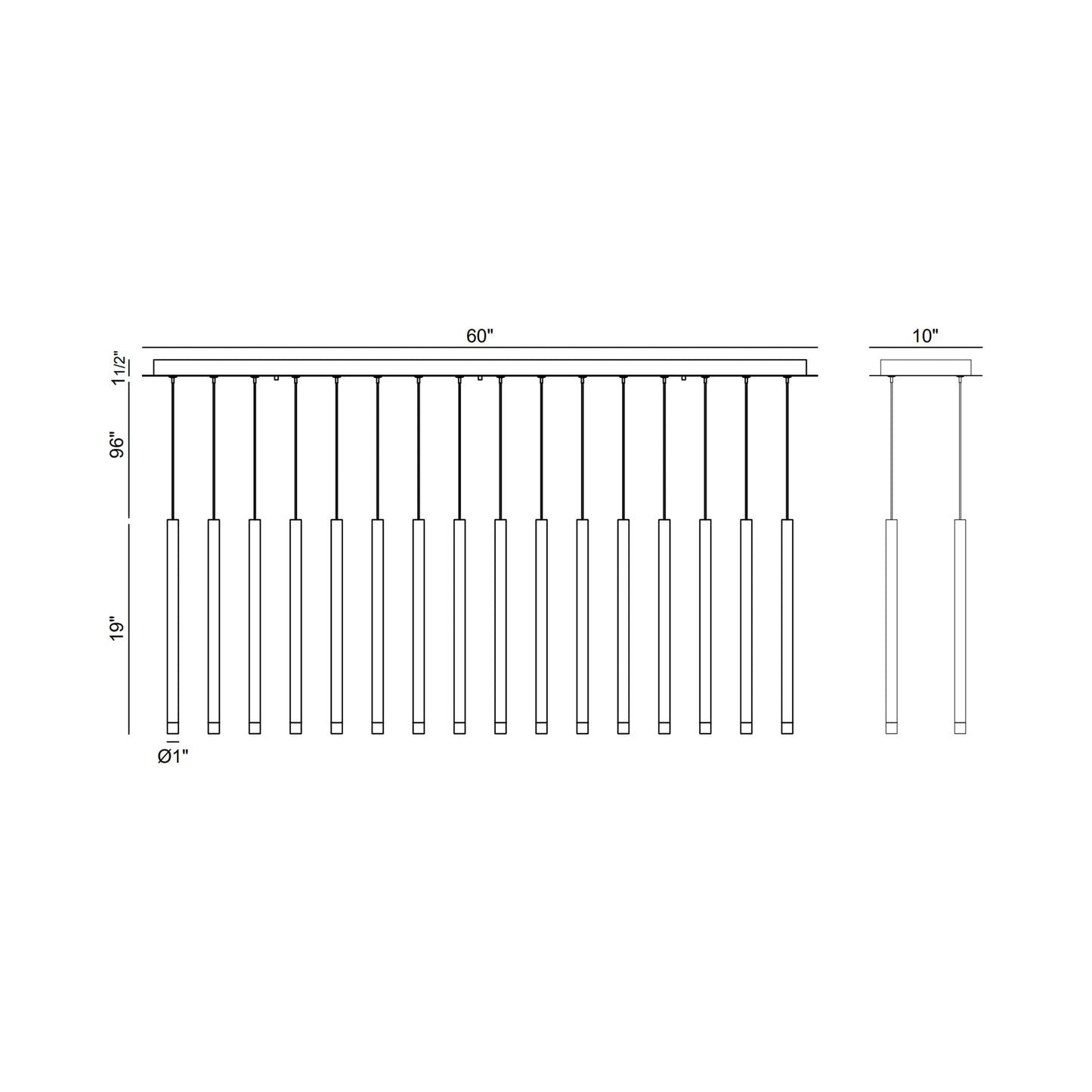 Amalfi Linear LED Chandelier - line drawing.