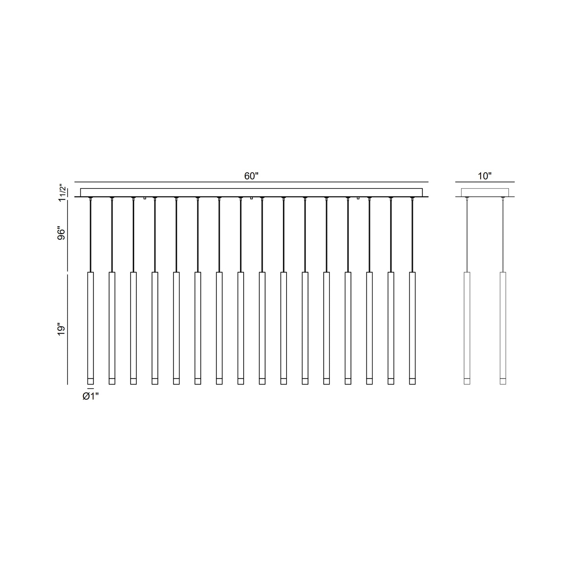 Amalfi Linear LED Chandelier - line drawing.