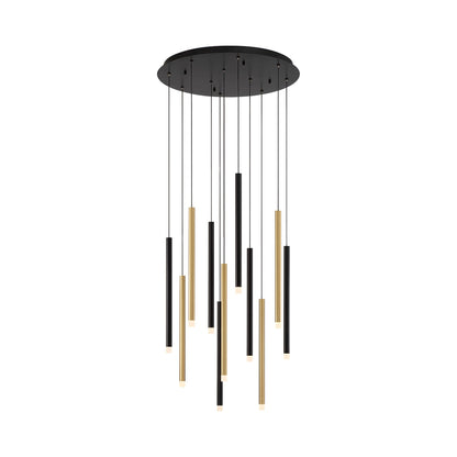 Amalfi Round LED Chandelier in Matte Black And Plated Brushed Gold (11-Light).