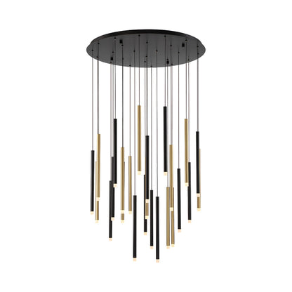 Amalfi Round LED Chandelier in Matte Black And Plated Brushed Gold (25-Light).