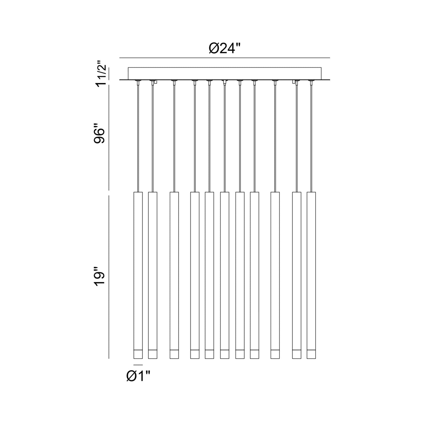 Amalfi Round LED Chandelier - line drawing.