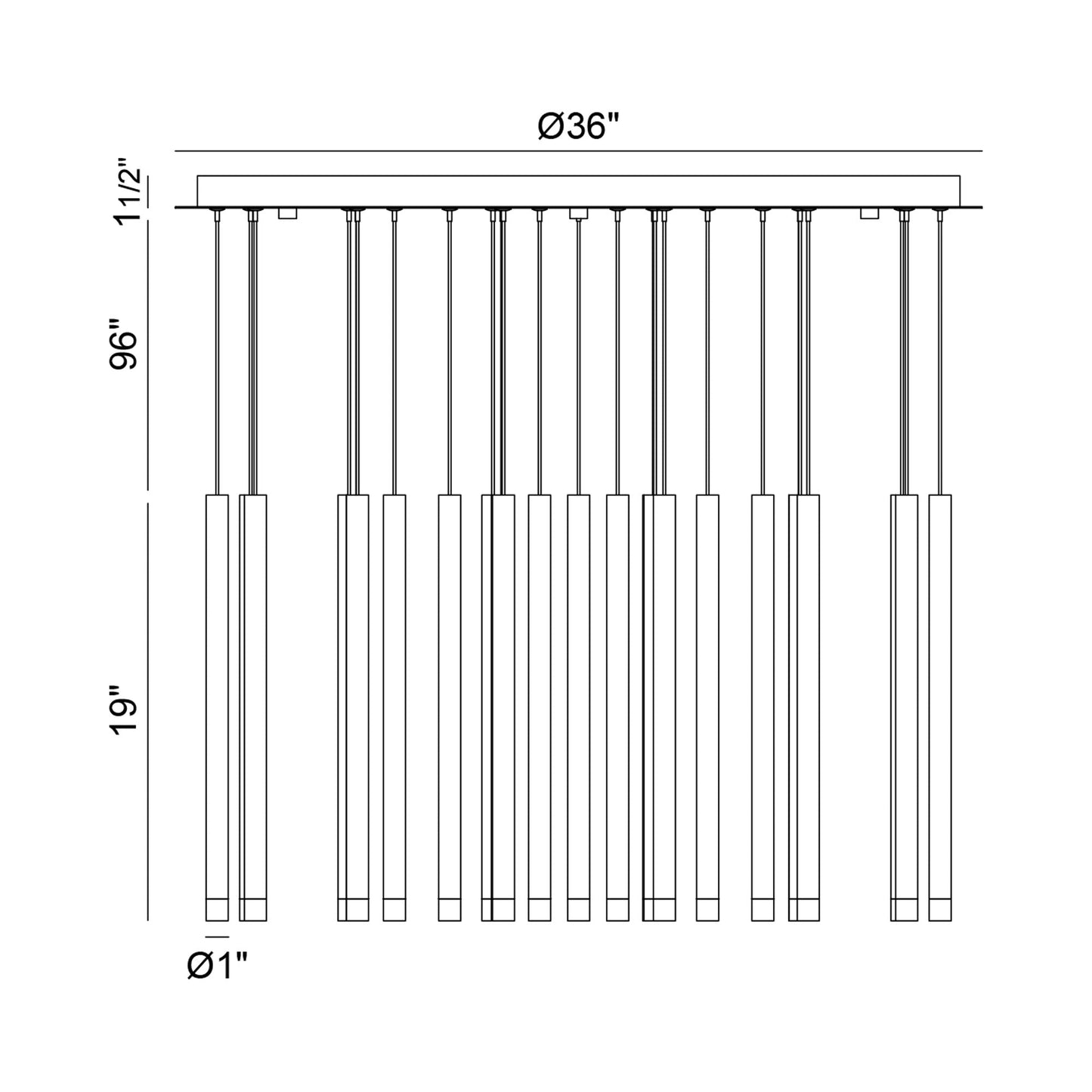 Amalfi Round LED Chandelier - line drawing.