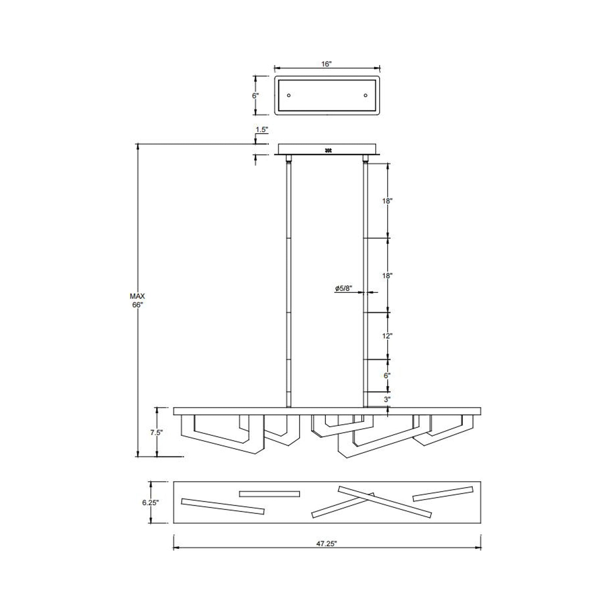 Arezzo Linear LED Chandelier - line drawing.