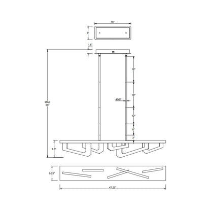 Arezzo Linear LED Chandelier - line drawing.