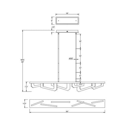 Arezzo Linear LED Chandelier - line drawing.