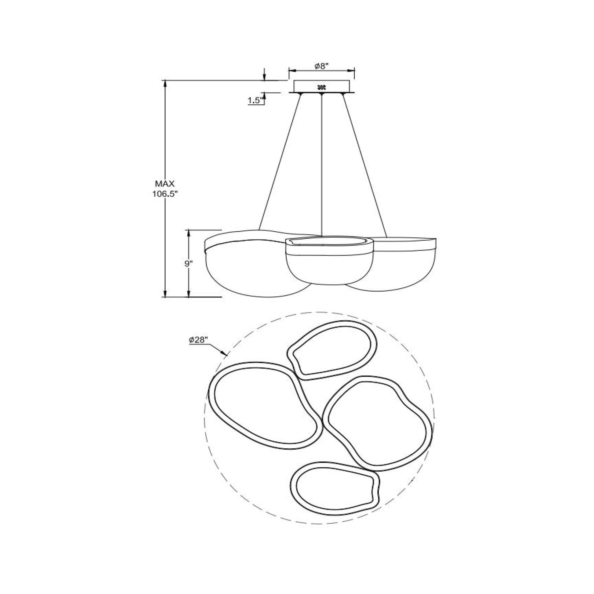 Aveah LED Chandelier - line drawing.