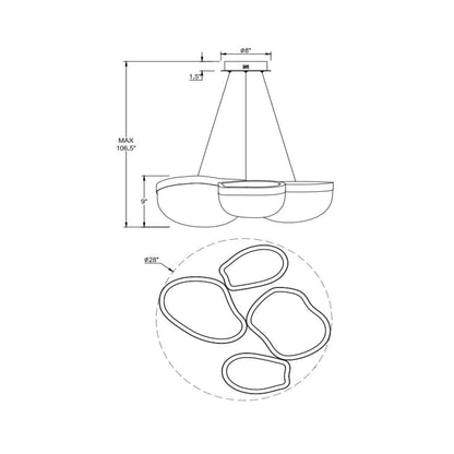 Aveah LED Chandelier - line drawing.