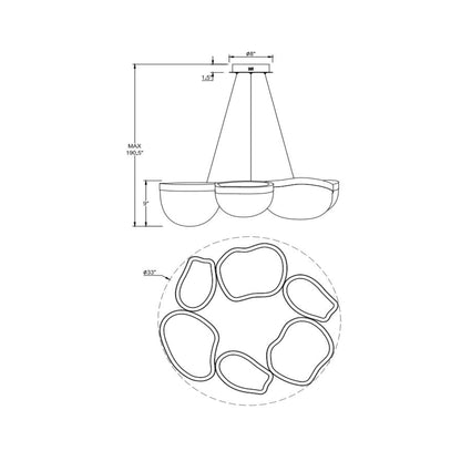Aveah LED Chandelier - line drawing.