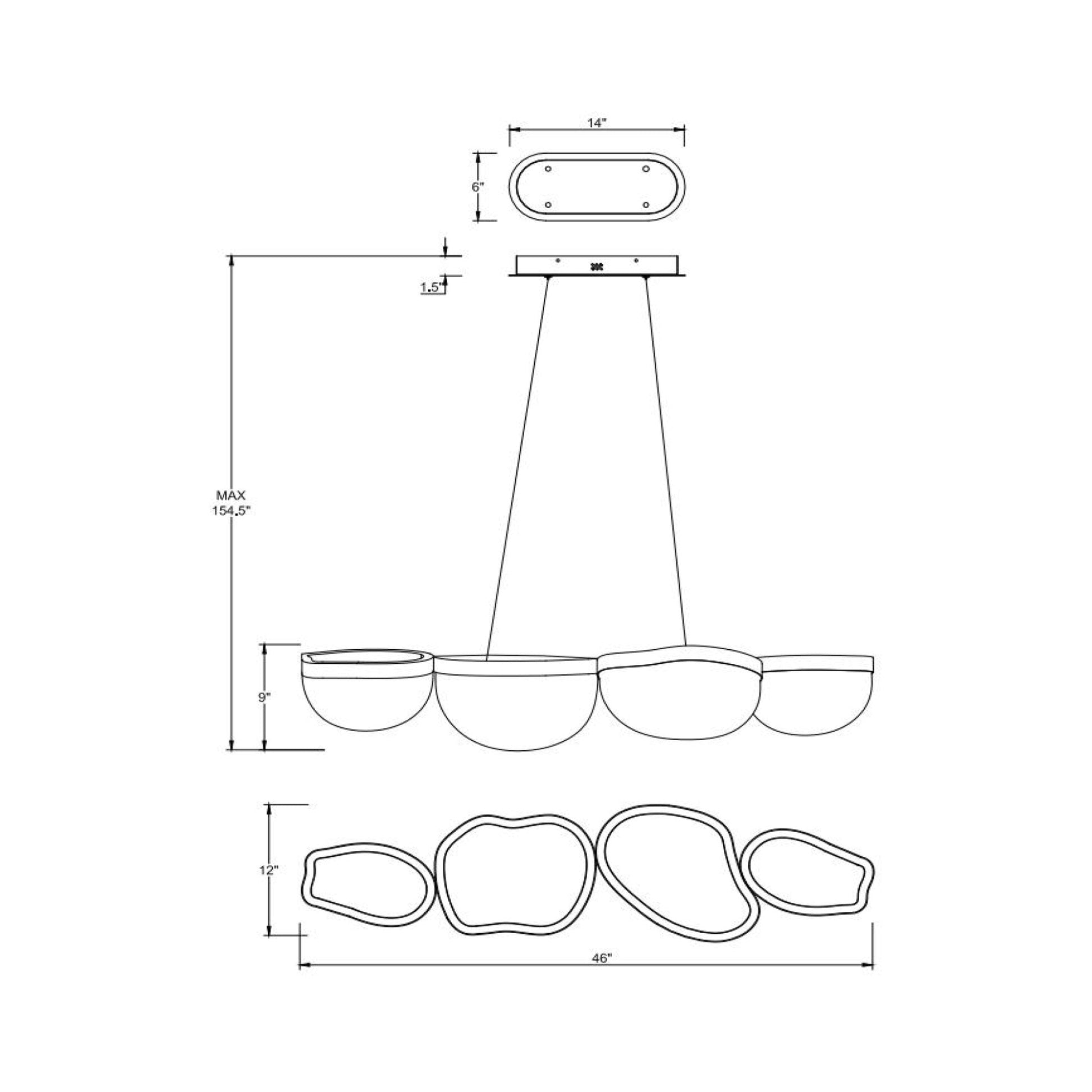 Aveah Linear LED Chandelier - line drawing.