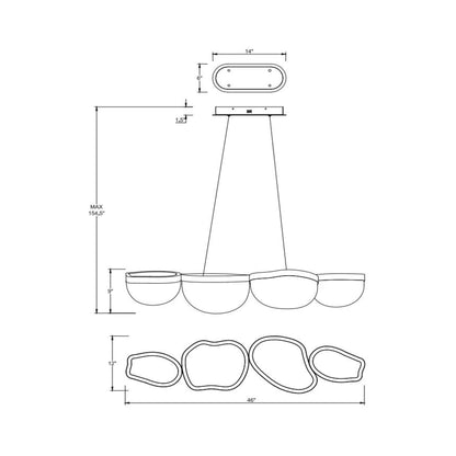Aveah Linear LED Chandelier - line drawing.