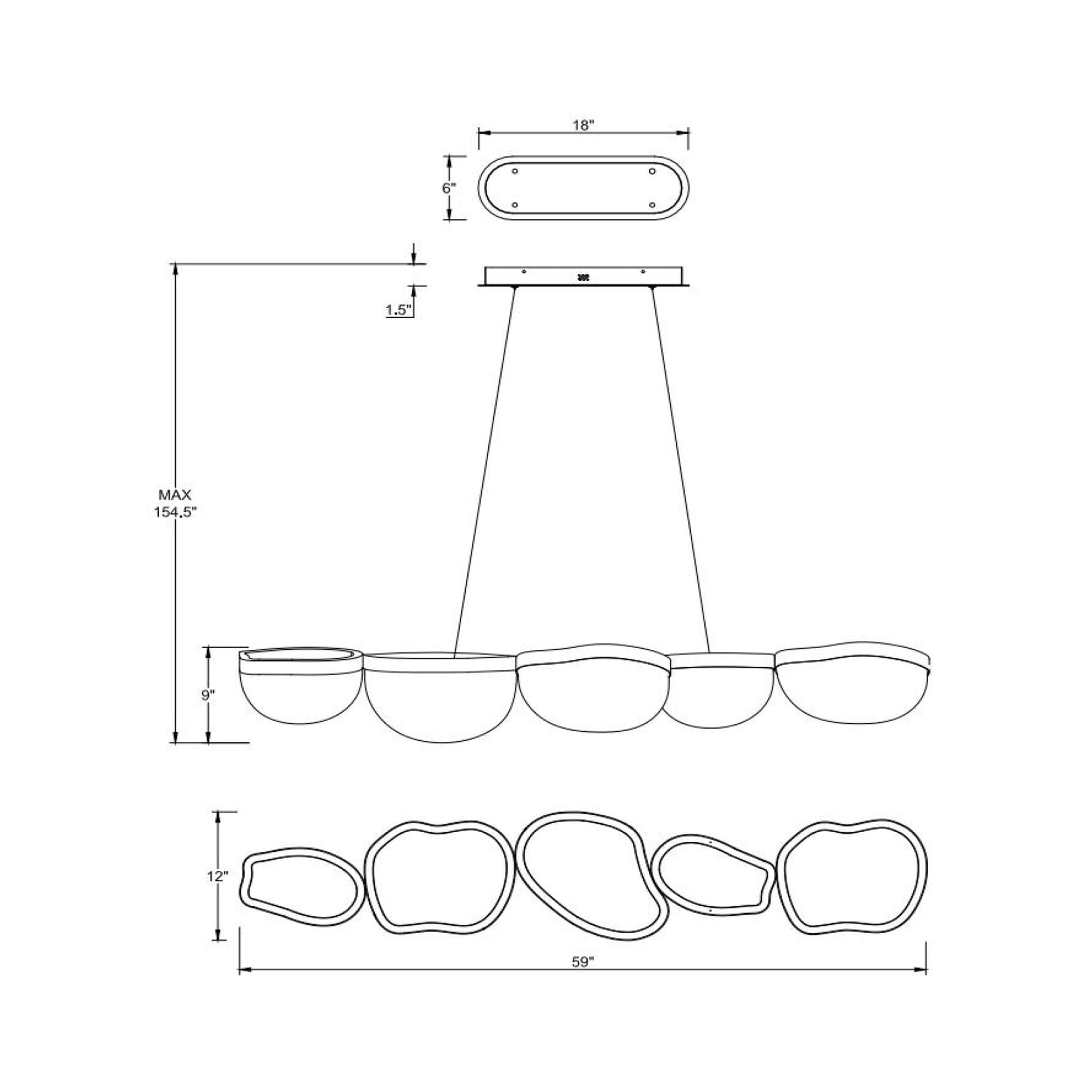 Aveah Linear LED Chandelier - line drawing.