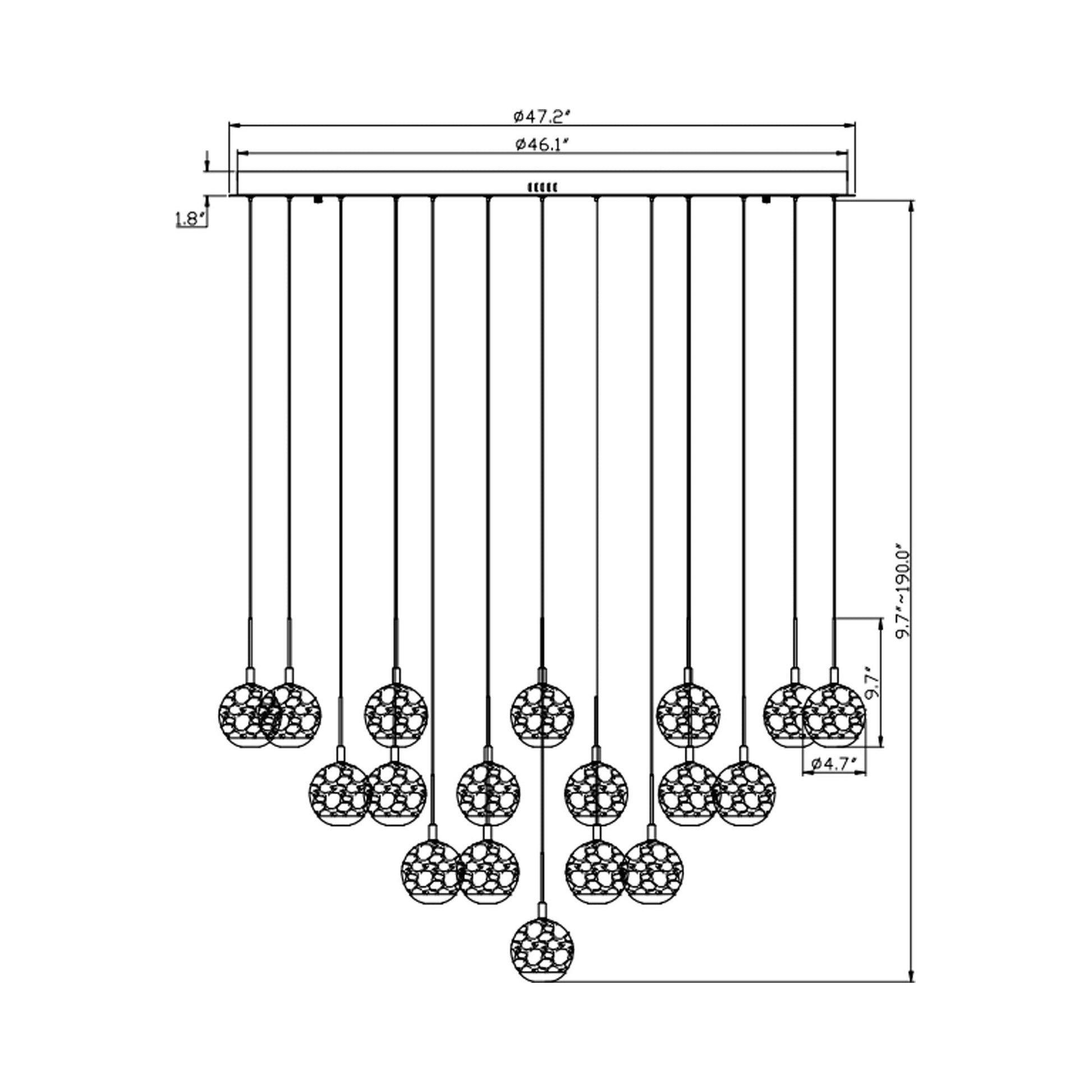 Baveno Grand LED Chandelier - line drawing.