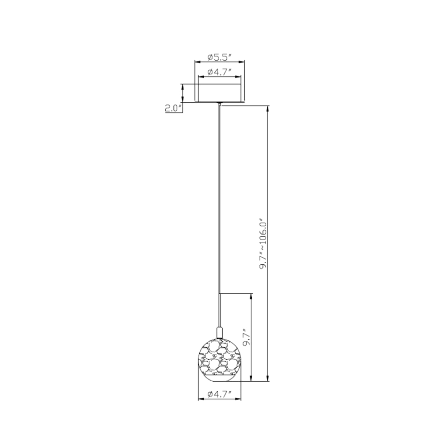 Baveno LED Pendant Light - line drawing.