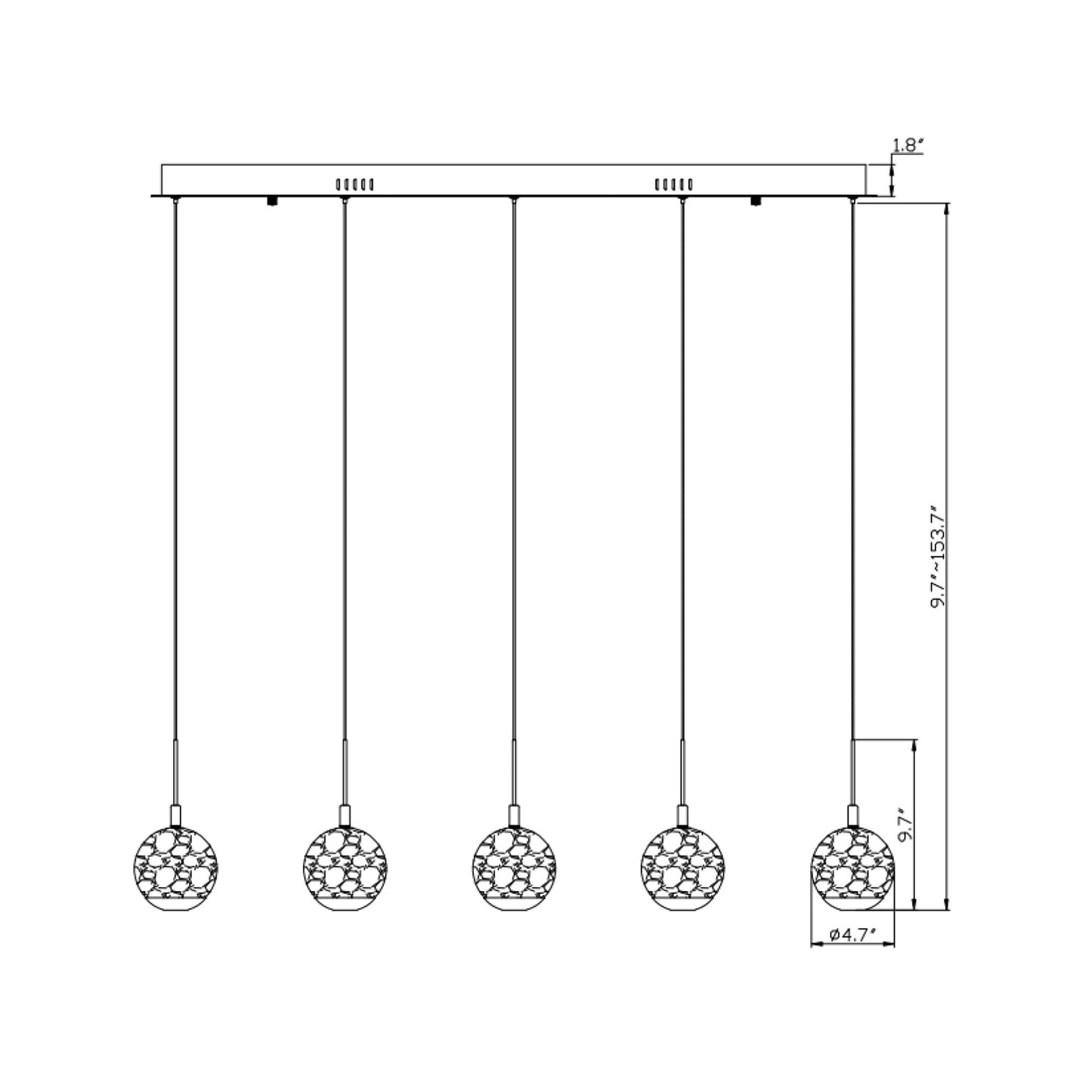 Baveno Linear LED Chandelier - line drawing.