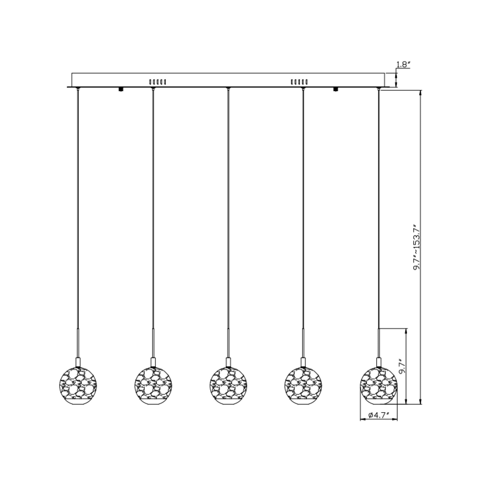 Baveno Linear LED Chandelier - line drawing.