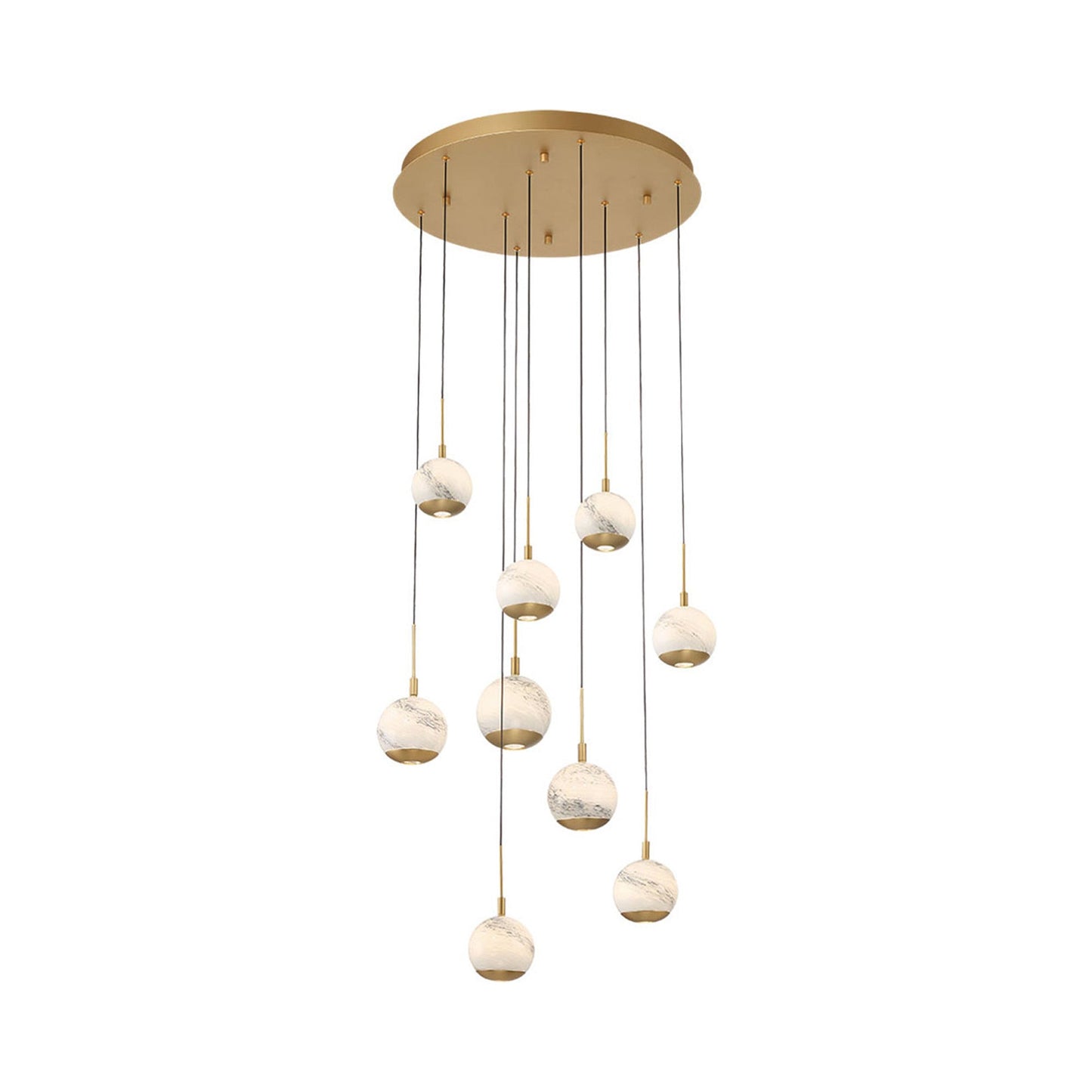 Baveno Multi Light LED Pendant Light in Painted Antique Brass (9-Light).