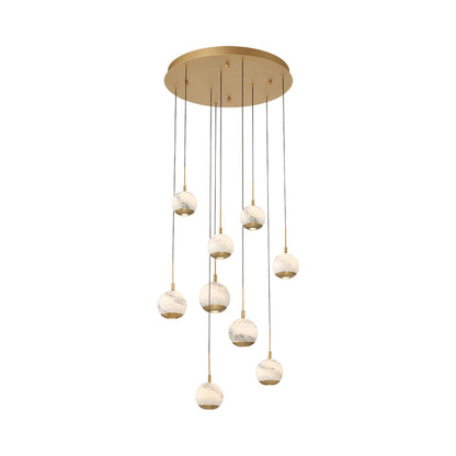Baveno Multi Light LED Pendant Light in Painted Antique Brass (9-Light).