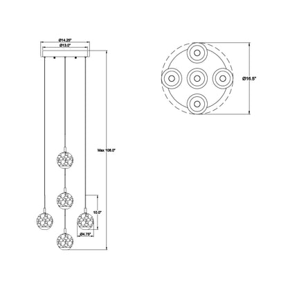 Baveno Multi Light LED Pendant Light - line drawing.