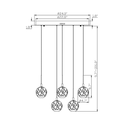 Baveno Multi Light LED Pendant Light - line drawing.