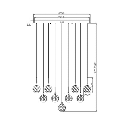 Baveno Multi Light LED Pendant Light - line drawing.