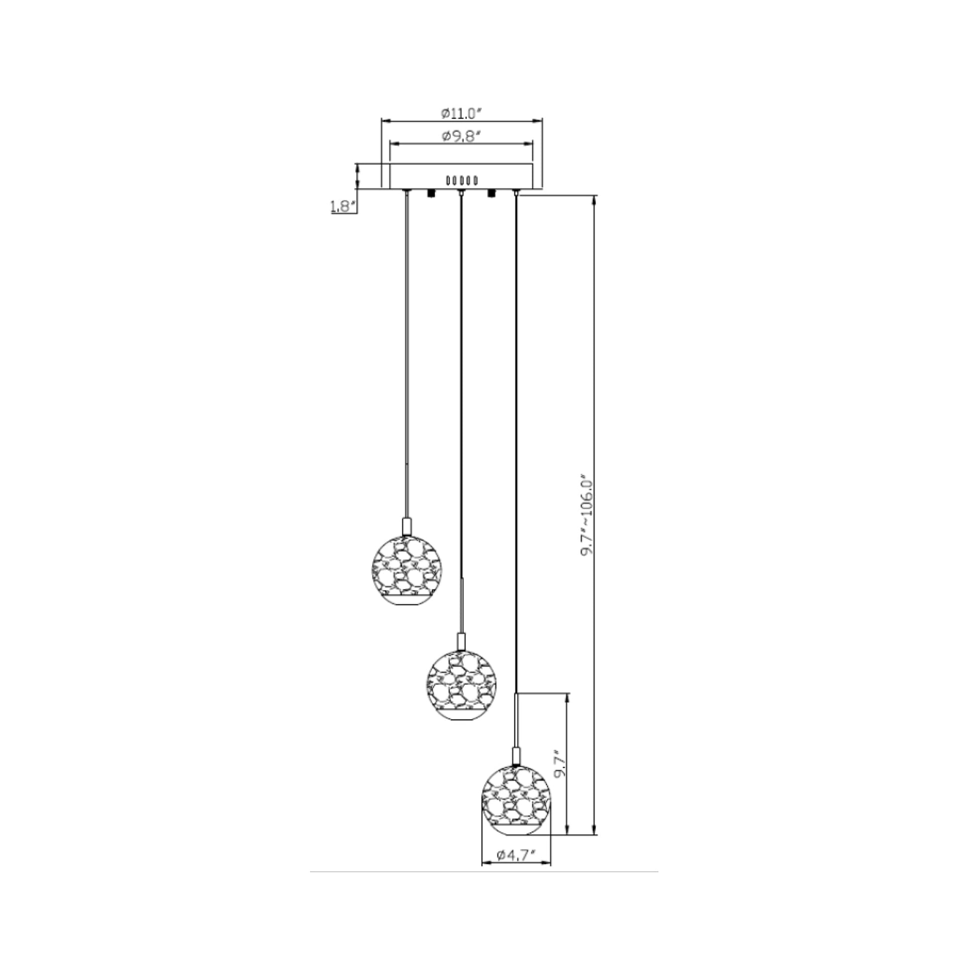Baveno Multi Light LED Pendant Light - line drawing.