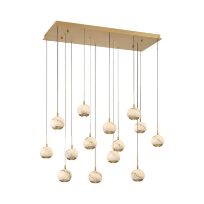 Baveno Rectangular LED Chandelier in Painted Antique Brass (14-Light).