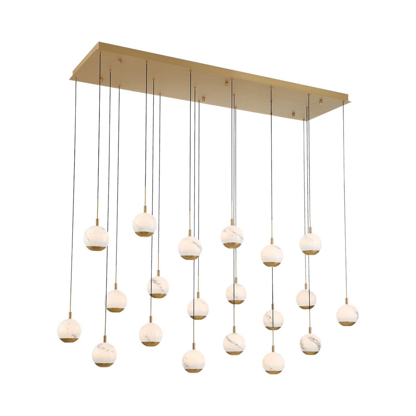 Baveno Rectangular LED Chandelier in Painted Antique Brass (20-Light).
