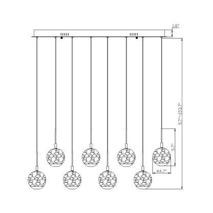 Baveno Rectangular LED Chandelier - line drawing.