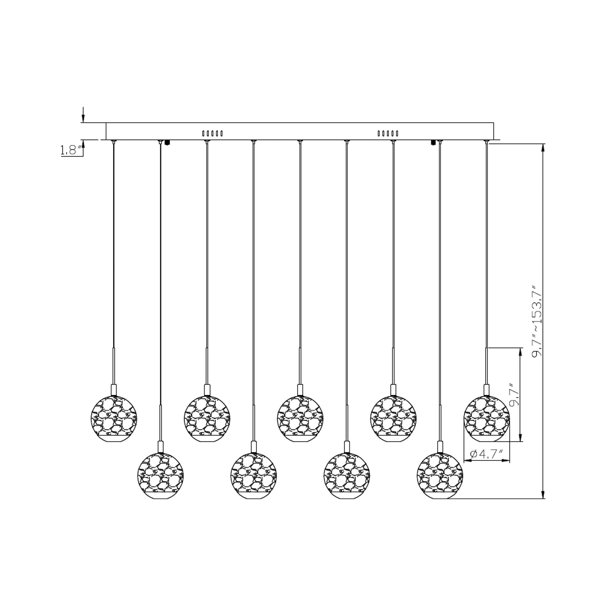 Baveno Rectangular LED Chandelier - line drawing.