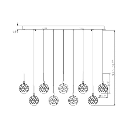 Baveno Rectangular LED Chandelier - line drawing.