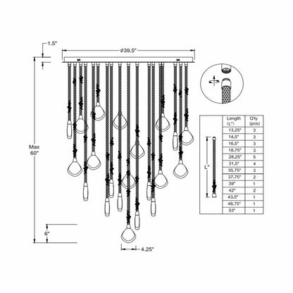 Bellissima Grand LED Chandelier - line drawing.
