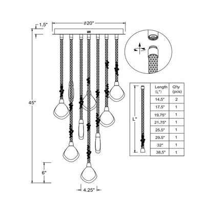 Bellissima LED Chandelier - line drawing.