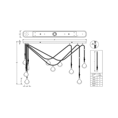 Bellissima Linear LED Chandelier - line drawing.