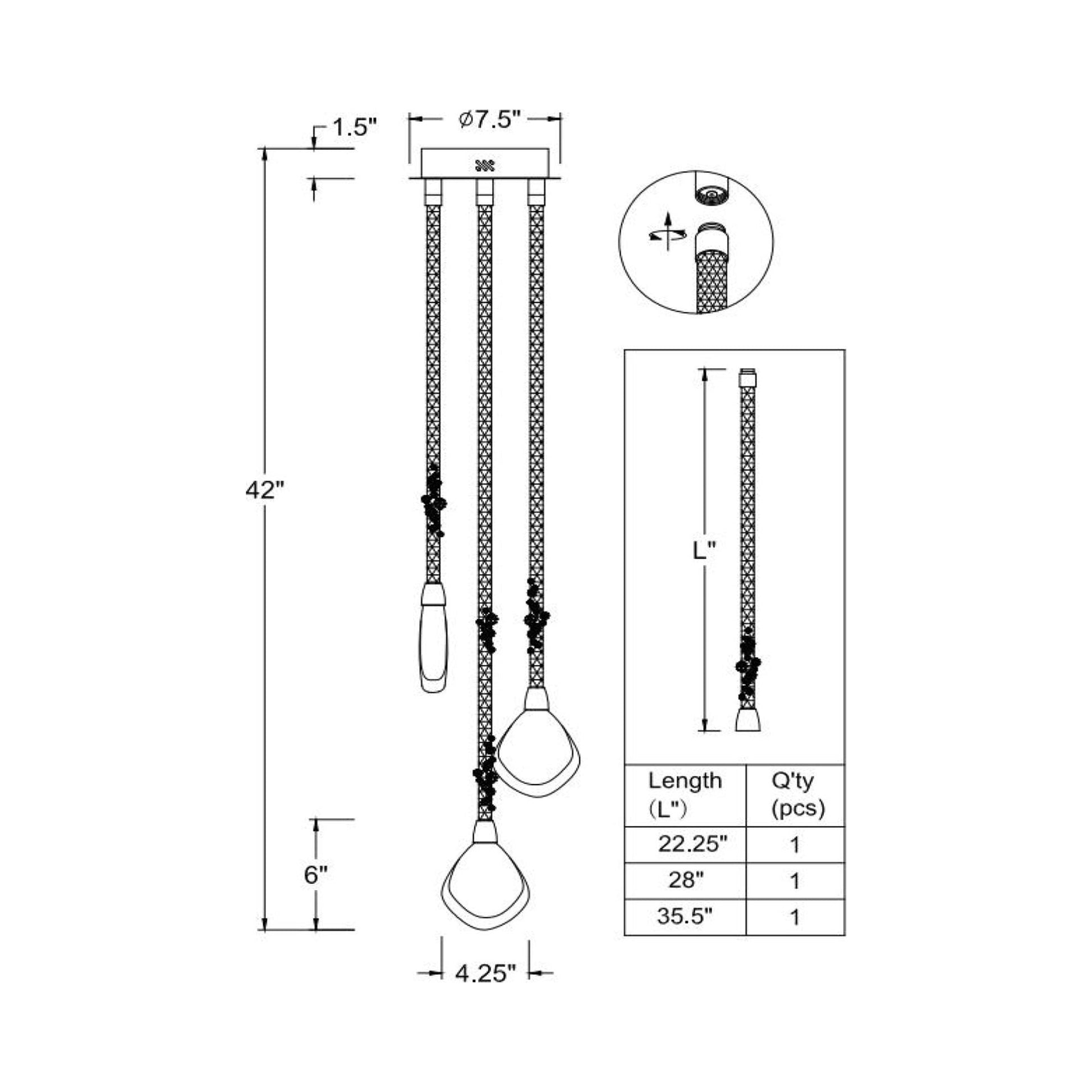 Bellissima Multi Light LED Pendant Light - line drawing.