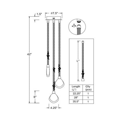 Bellissima Multi Light LED Pendant Light - line drawing.