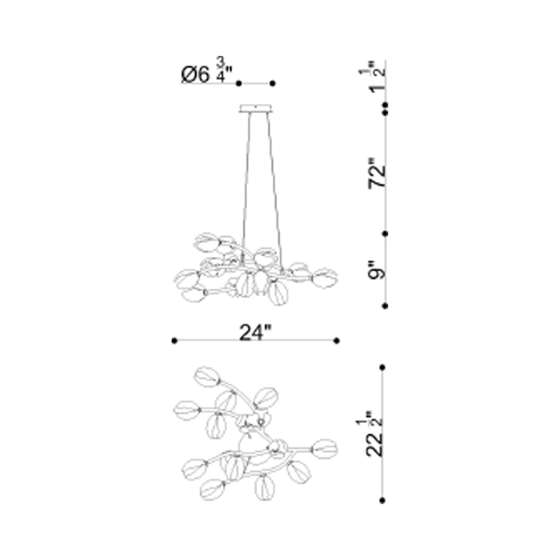 Belluno LED Chandelier - line drawing.