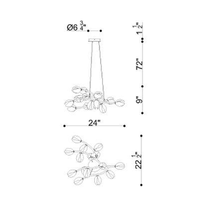 Belluno LED Chandelier - line drawing.