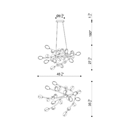 Belluno LED Chandelier - line drawing.
