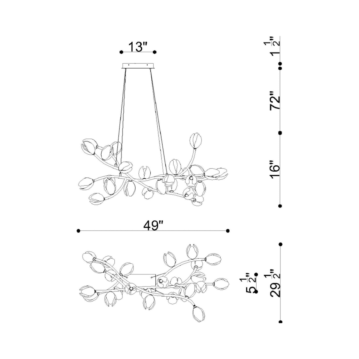 Belluno Oval LED Chandelier - line drawing.