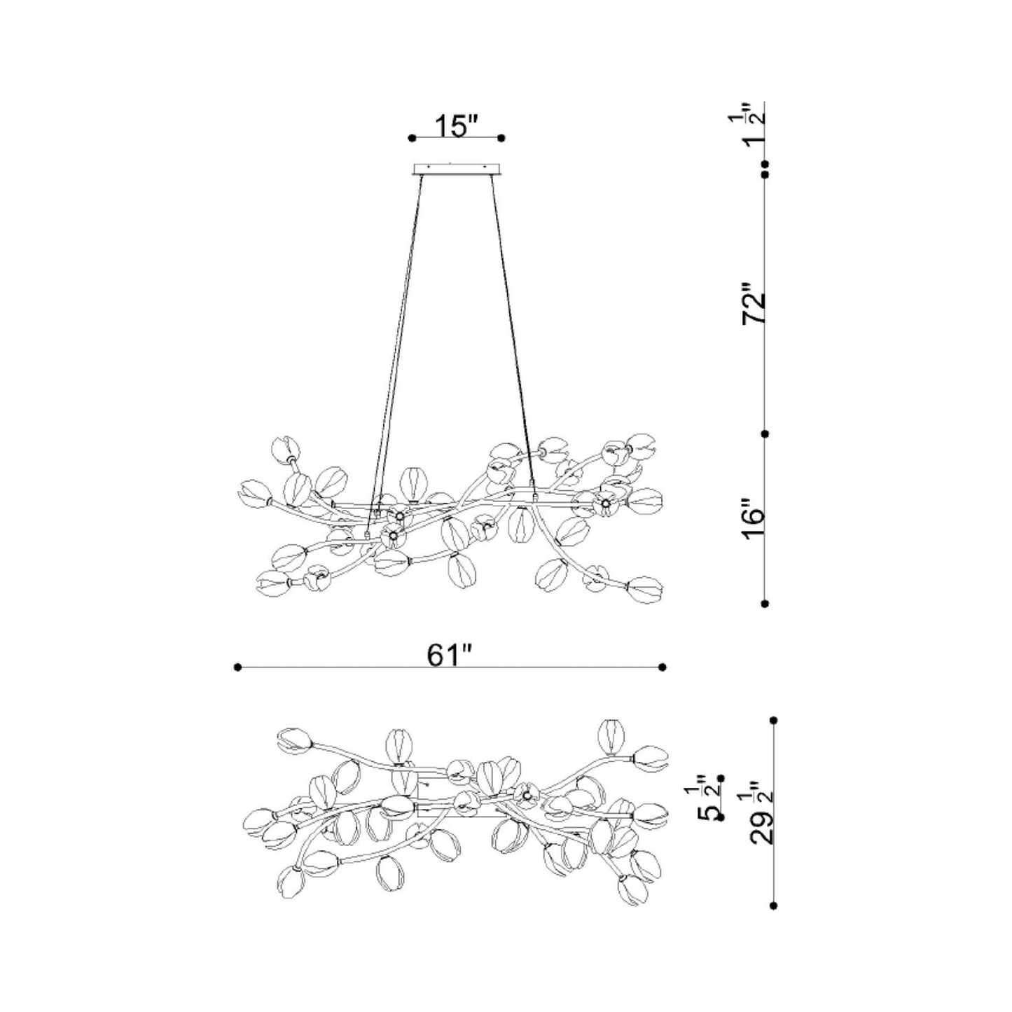 Belluno Oval LED Chandelier - line drawing.