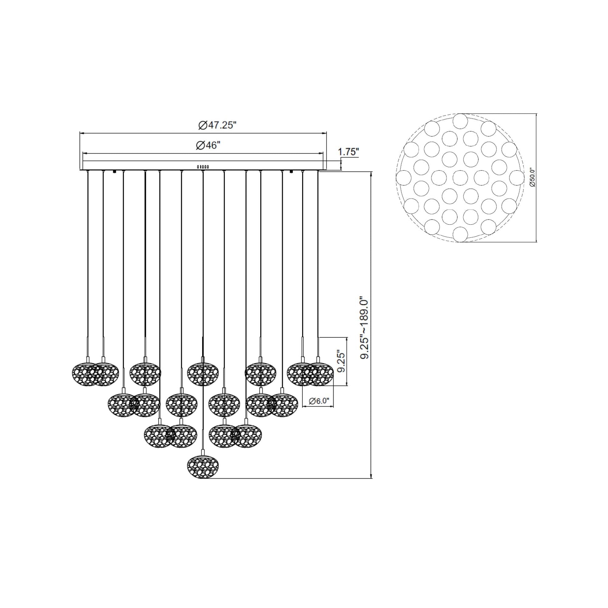 Calcolo Grand LED Chandelier - line drawing.