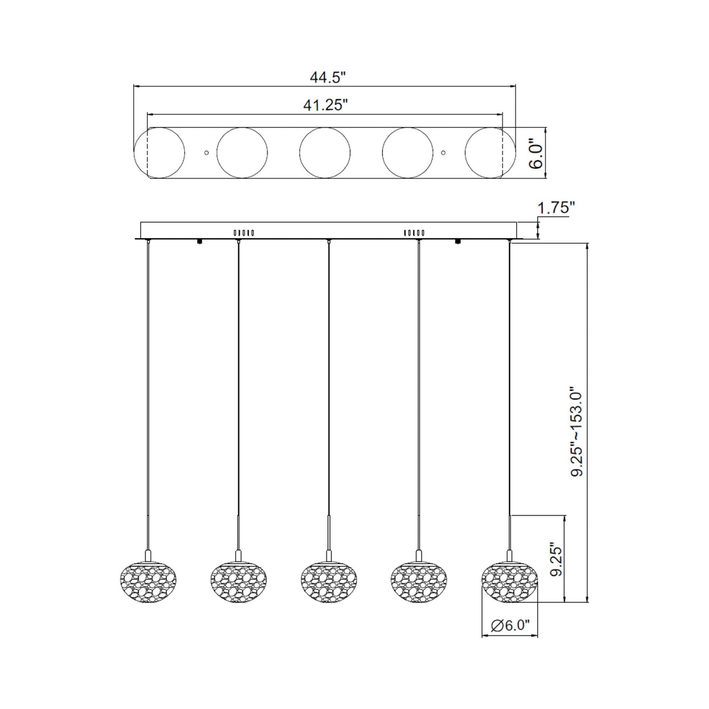 Calcolo Linear LED Chandelier - line drawing.