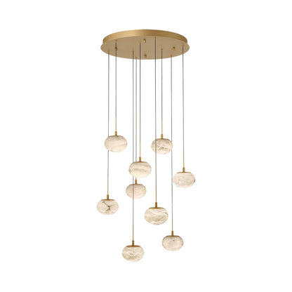 Calcolo Multi Light LED Pendant Light in Painted Antique Brass (9-Light).