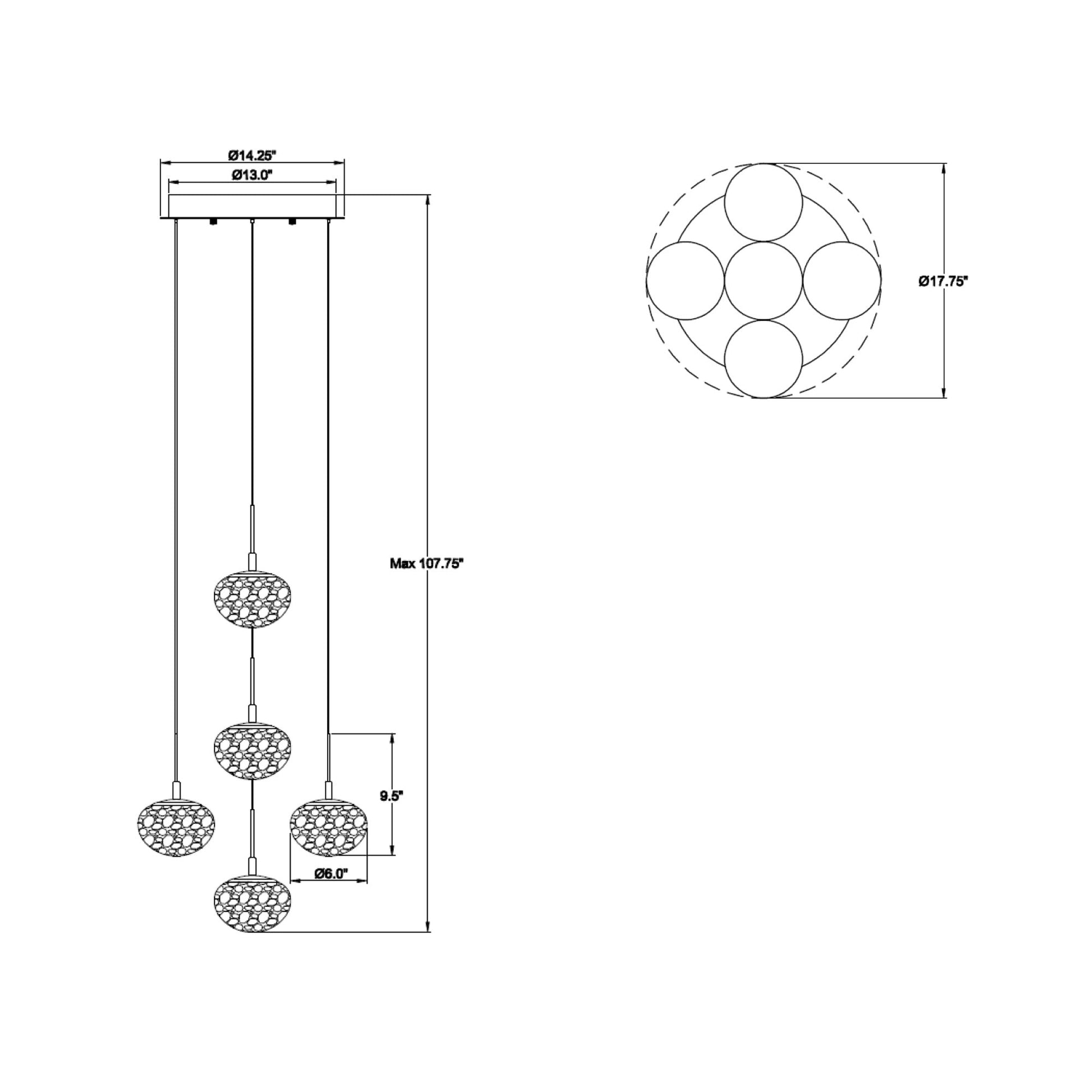 Calcolo Multi Light LED Pendant Light - line drawing.