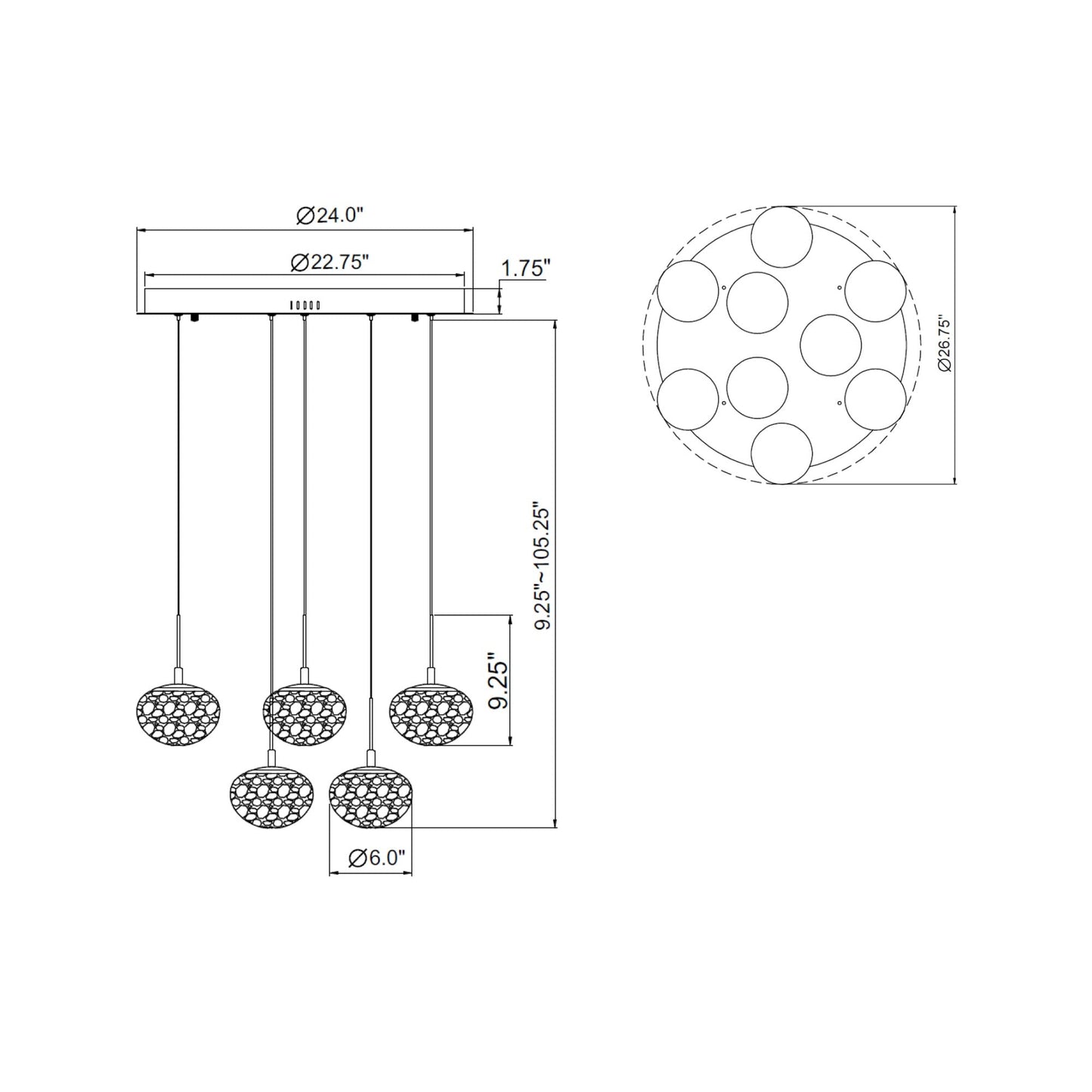 Calcolo Multi Light LED Pendant Light - line drawing.