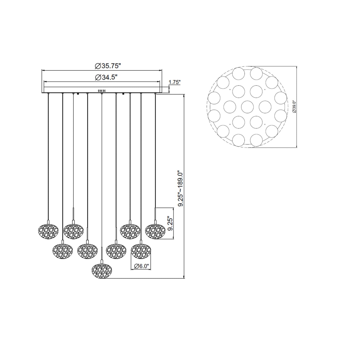 Calcolo Multi Light LED Pendant Light - line drawing.